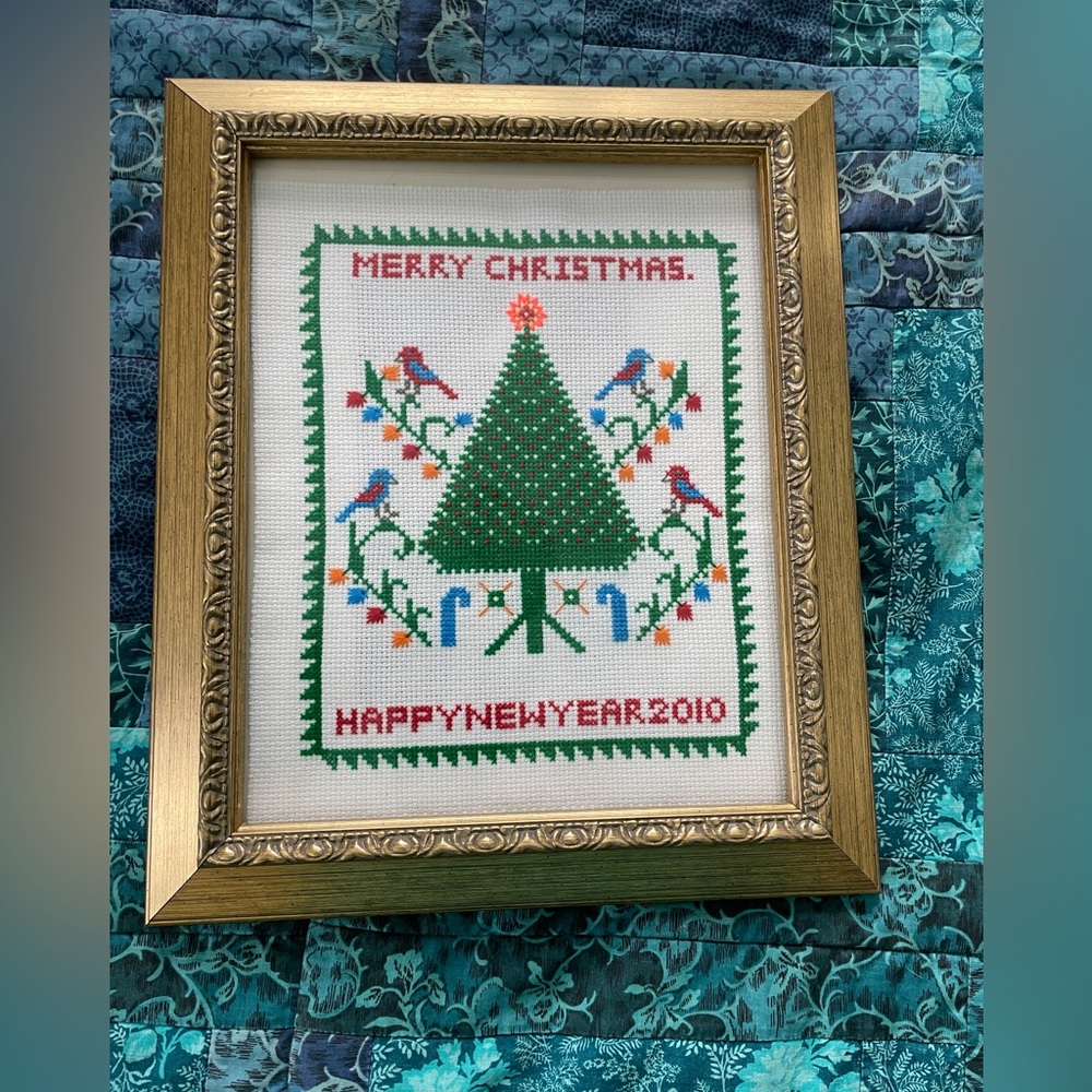 Hmong Cross Stitch in Gold Colored Frame
